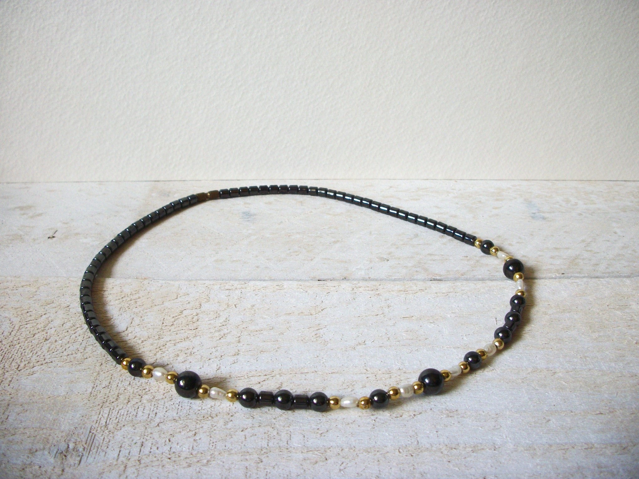 Retro Hematite Pearl Necklace 61020