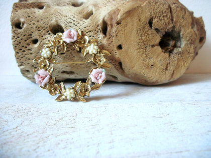 Vintage Porcelain Rose Pearl Wreath Brooch 62020