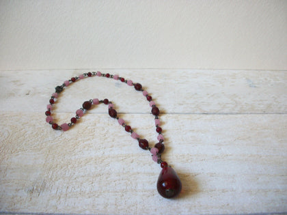 Vintage Rose Dark Red Glass Necklace 61020