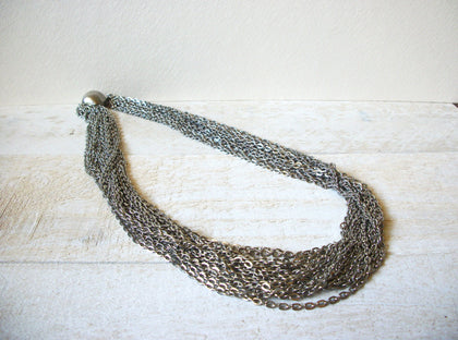 Retro Silver Toned Multi Strand Necklace 62020