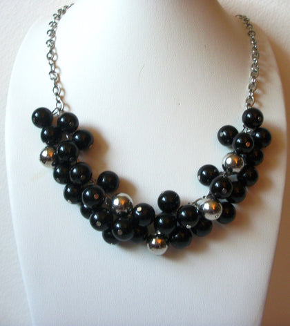 Retro Black Silver Cluster Necklace 61920