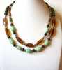 Vintage Brown Mint Green Glass Beads Necklace 61720