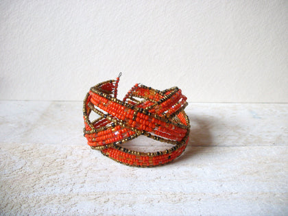 Retro Orange Gold Glass Seed Beads Cuff Bracelet 62320