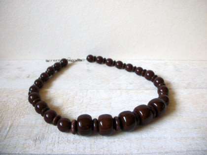 Retro Dark Brown Lucite Plastic Beads Necklace 62520