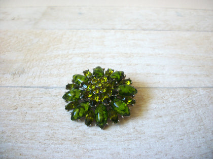 Vintage Green Rhinestones Brooch 61220