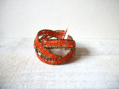 Retro Orange Gold Glass Seed Beads Cuff Bracelet 62320
