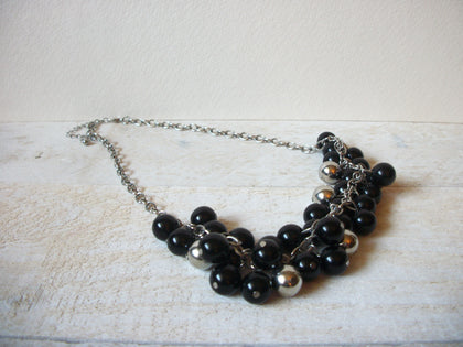 Retro Black Silver Cluster Necklace 61920
