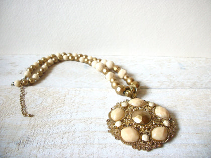 Retro Gold Beige Tan Ornate Necklace 62020