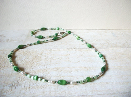 Retro Green Tiger Eye Fresh Water Pearls Necklace 62420