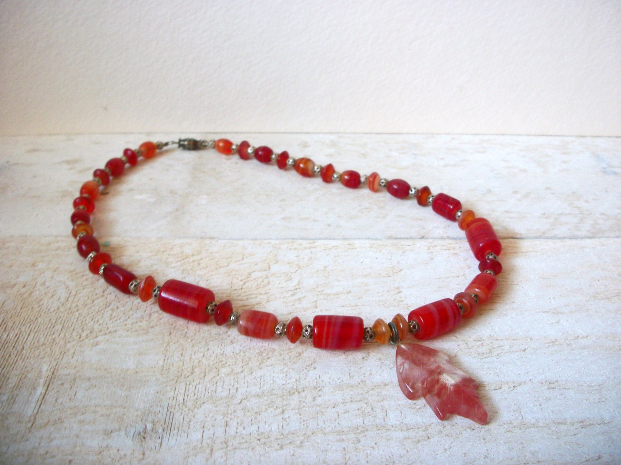 Vintage Earth Fire Glass Beads Necklace 62620