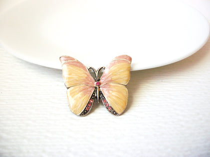 Vintage Peach Enameled Rhinestone Butterfly Brooch Pin 121820