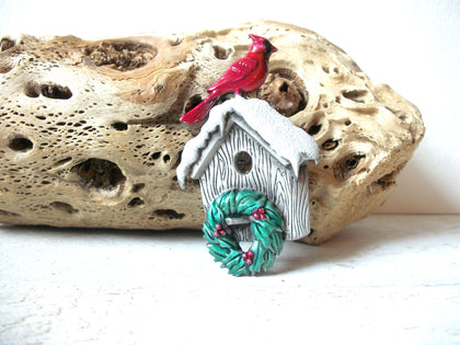 Vintage Cardinal Bird House Brooch 62320