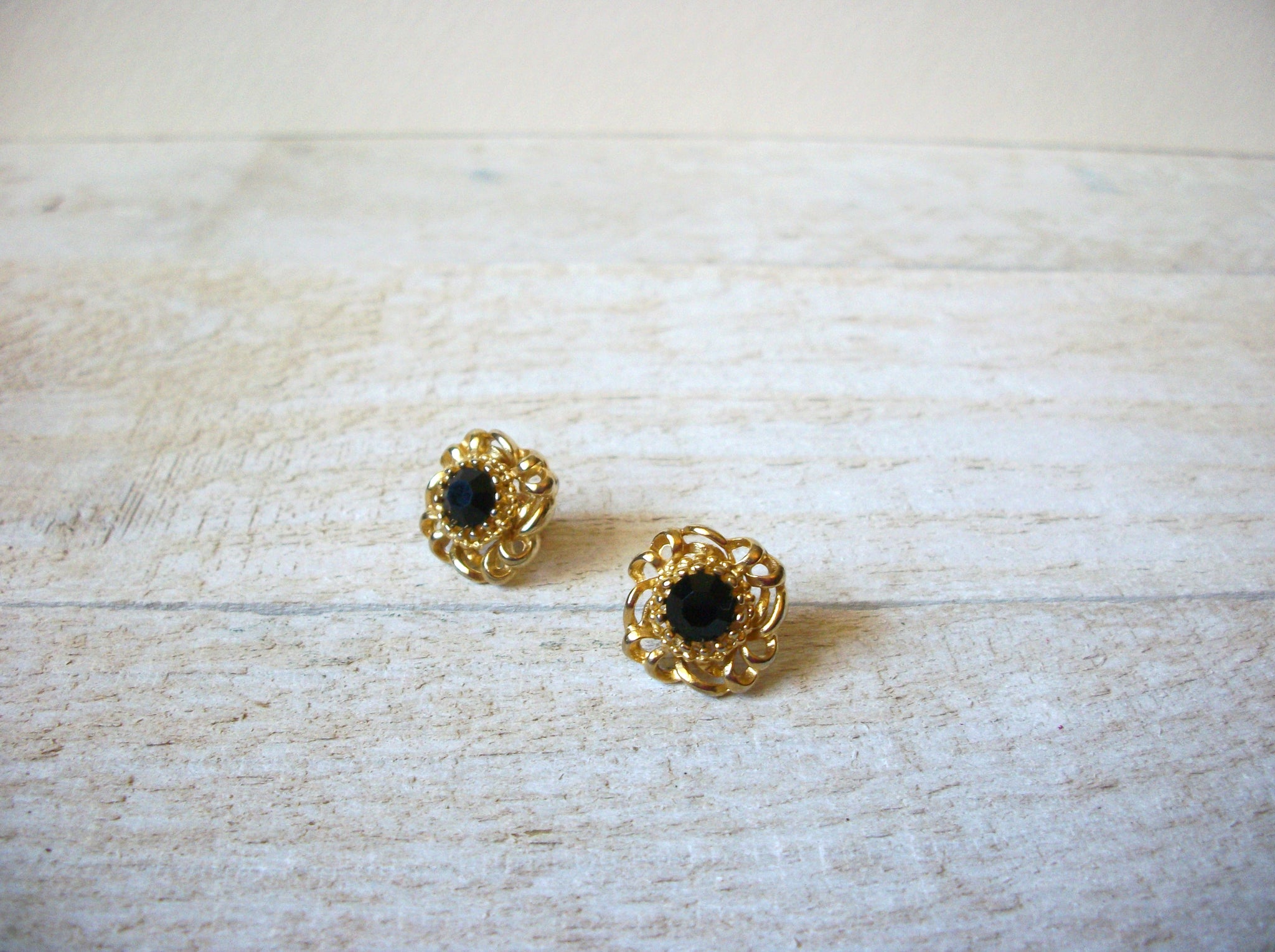 Vintage Gold Black Earrings 61620