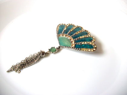 Vintage LC Stamped Fan Tassel Rhinestone Brooch Pin 121820