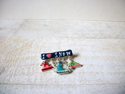 Vintage Enameled I Love Snow Brooch 62720