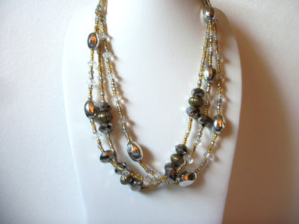 Retro Silver Gold Crystals Necklace 61120
