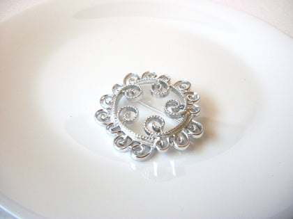 Vintage SARAH COV Silver Toned Scroll Work Brooch Pin 121620