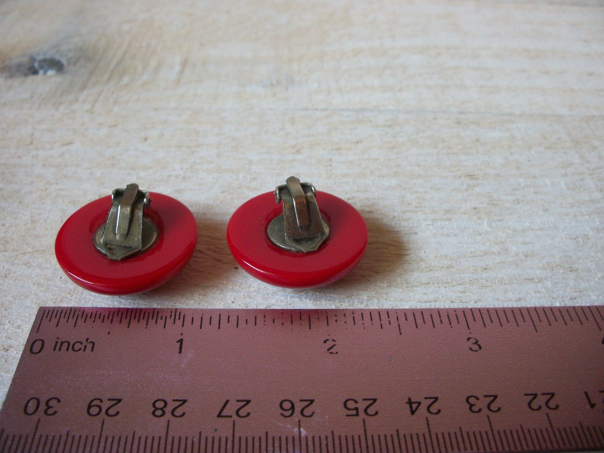 Vintage Red 1950s Button Clip On Earrings 61920