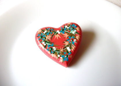 Hand Painted Wooden Flower Heart Brooch Pin 121920