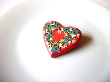 Hand Painted Wooden Flower Heart Brooch Pin 121920