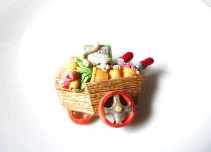 Vintage Gardner Seed Cat Flower Wheel Barrel Brooch Pin 121920