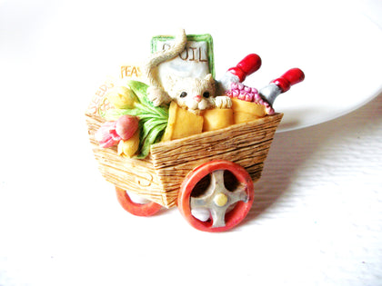 Vintage Gardner Seed Cat Flower Wheel Barrel Brooch Pin 121920