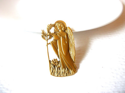 Vintage Signed AA Brushed Gold Tone Guardian Garden Angel Brooch Watering Can 121920