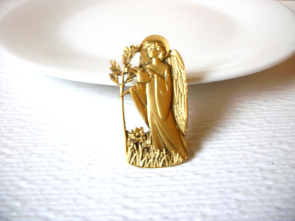 Vintage Signed AA Brushed Gold Tone Guardian Garden Angel Brooch Watering Can 121920
