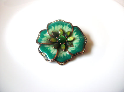 Vintage LC Stamped Designer Teal Flower Rhinestone Brooch Pin 121920