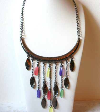 Retro Dark Bronze Dangling Lucite Necklace 61920