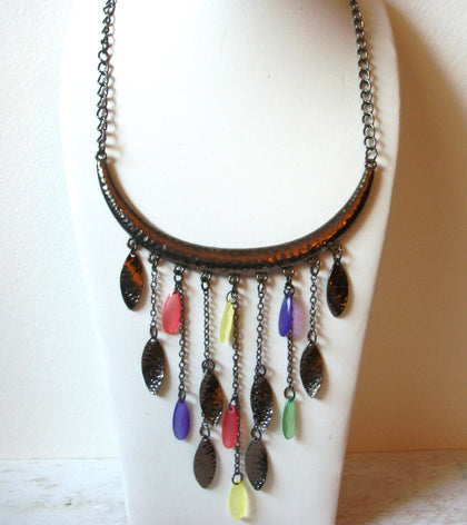 Retro Dark Bronze Dangling Lucite Necklace 61920