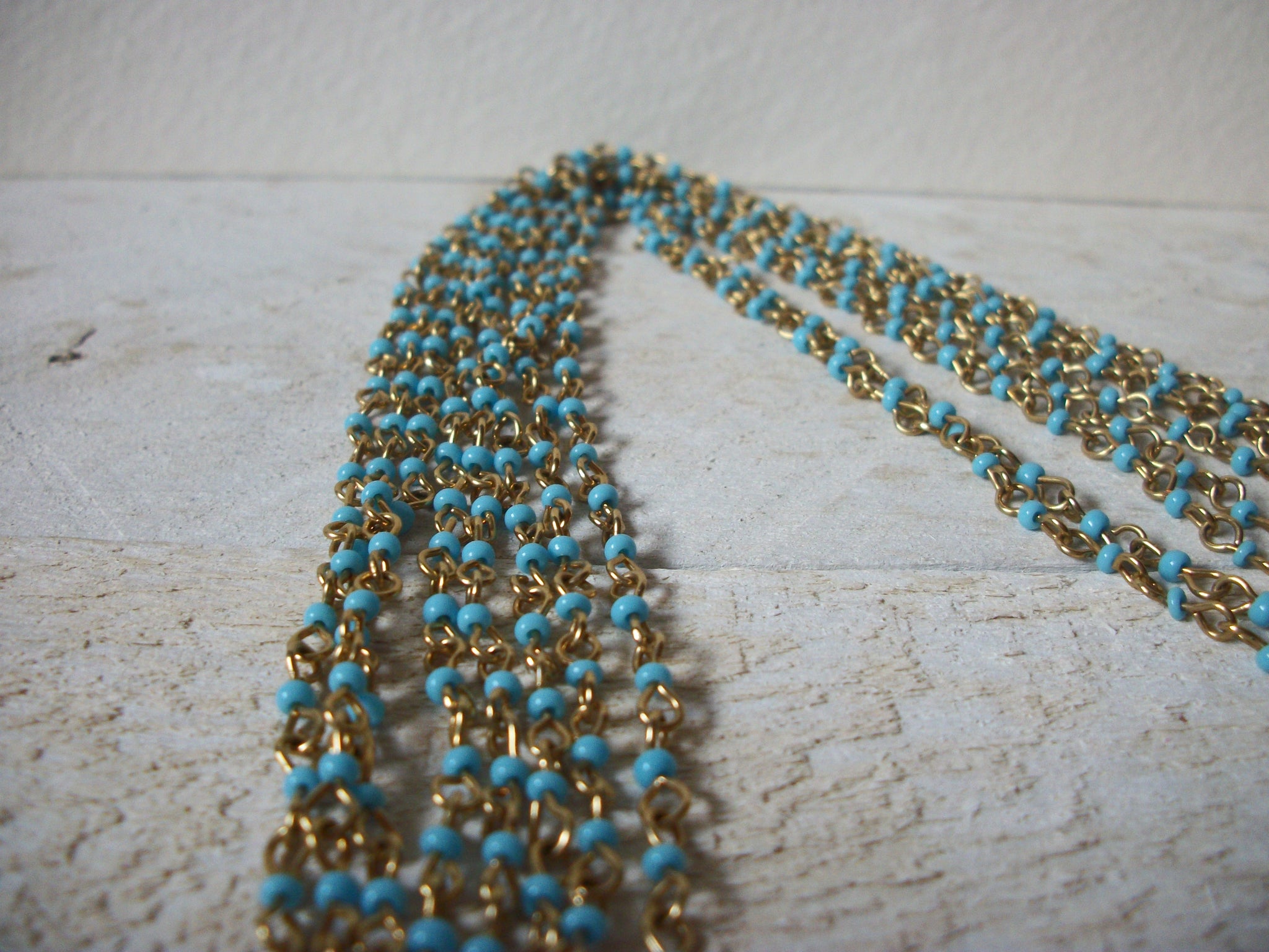 Retro Gold Blue Link Necklace 62220