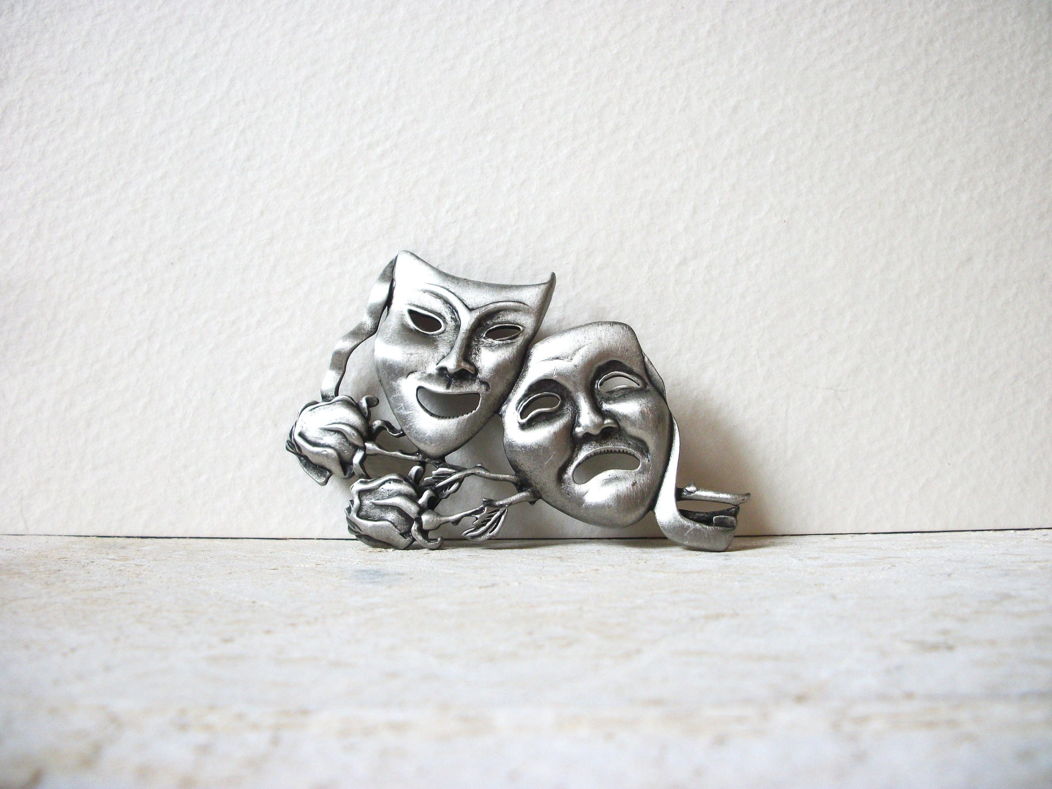 JJ Stamped Comedy Drama Pewter Brooch 62620