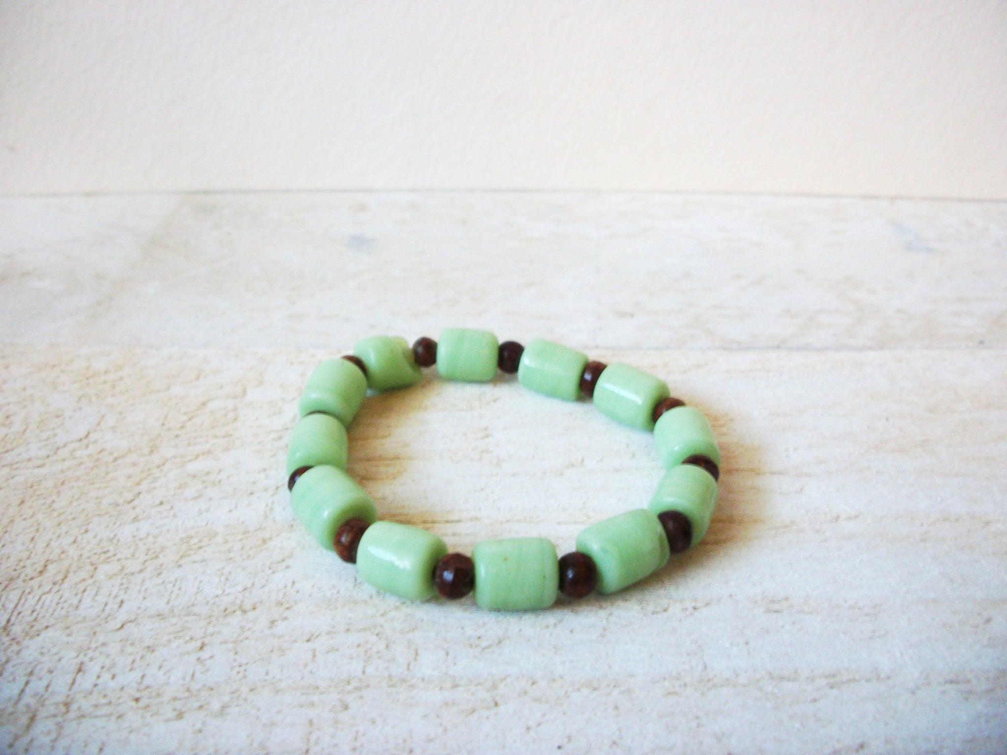 Hand Made Pastel Green Brown Glass Bracelet 63020