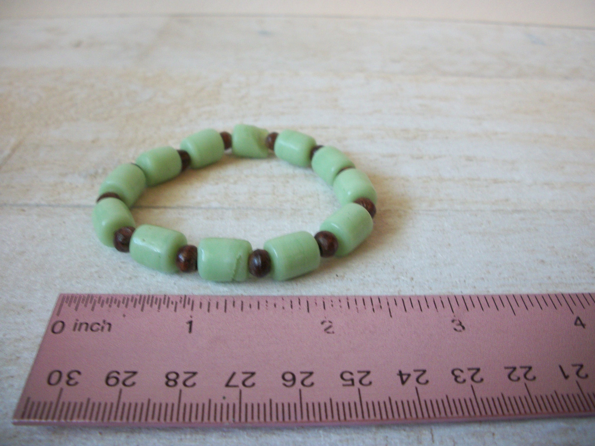 Hand Made Pastel Green Brown Glass Bracelet 63020