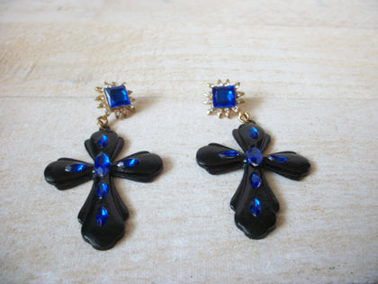 Retro Cobalt Blue Black Cross Earrings 70220