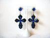 Retro Cobalt Blue Black Cross Earrings 70220