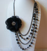 Vintage Black Silk Flower Czech Glass Necklace 63020