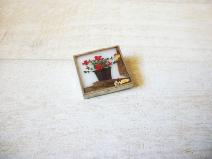 Vintage Distressed Glass Dried Flower Brooch 63020