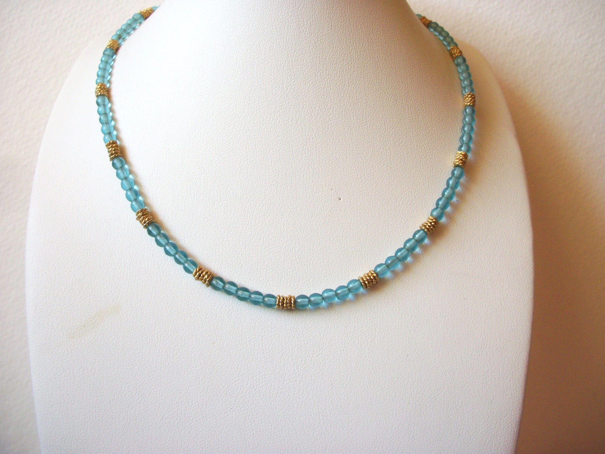 Vintage NAPIER Blue Gold Glass Necklace 63020