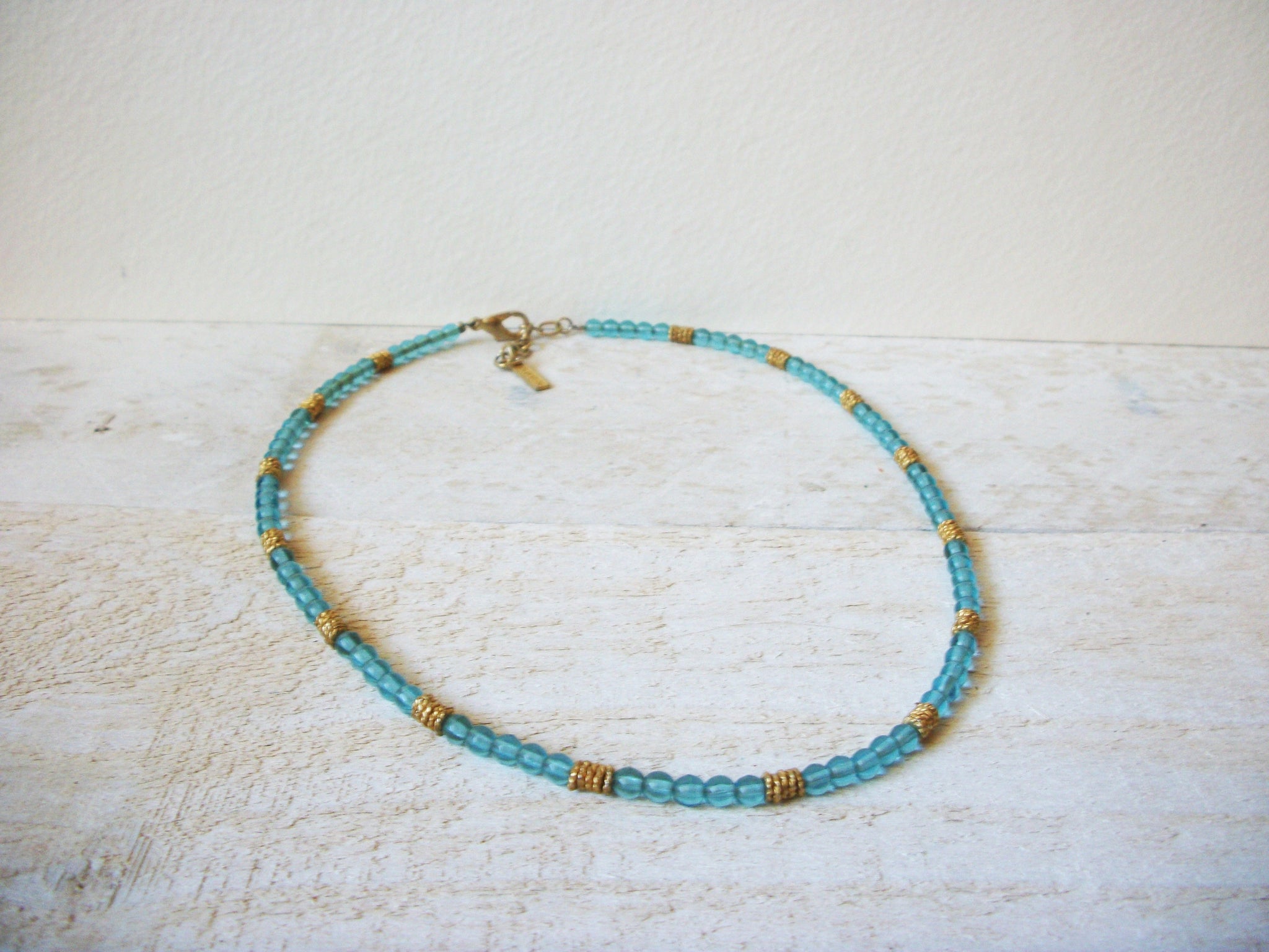 Vintage NAPIER Blue Gold Glass Necklace 63020