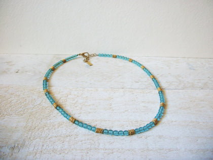 Vintage NAPIER Blue Gold Glass Necklace 63020