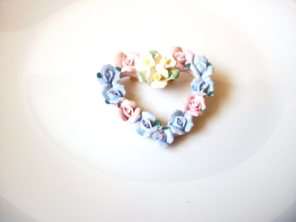 Vintage Floral Pastel Flower Heart Wreath Brooch Pin 122020