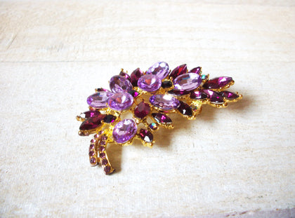 Gold Toned Amethyst Rhinestones Brooch 70220