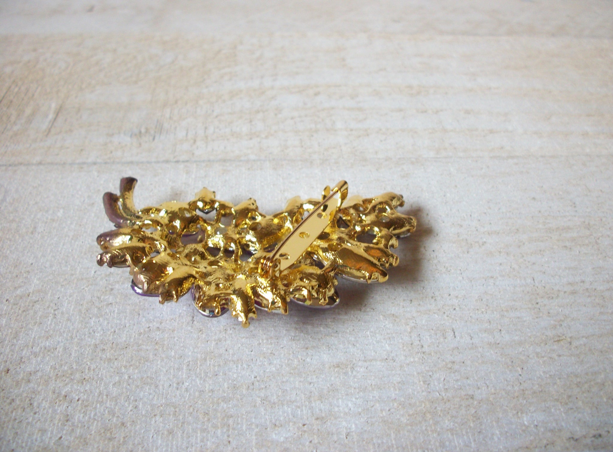 Gold Toned Amethyst Rhinestones Brooch 70220