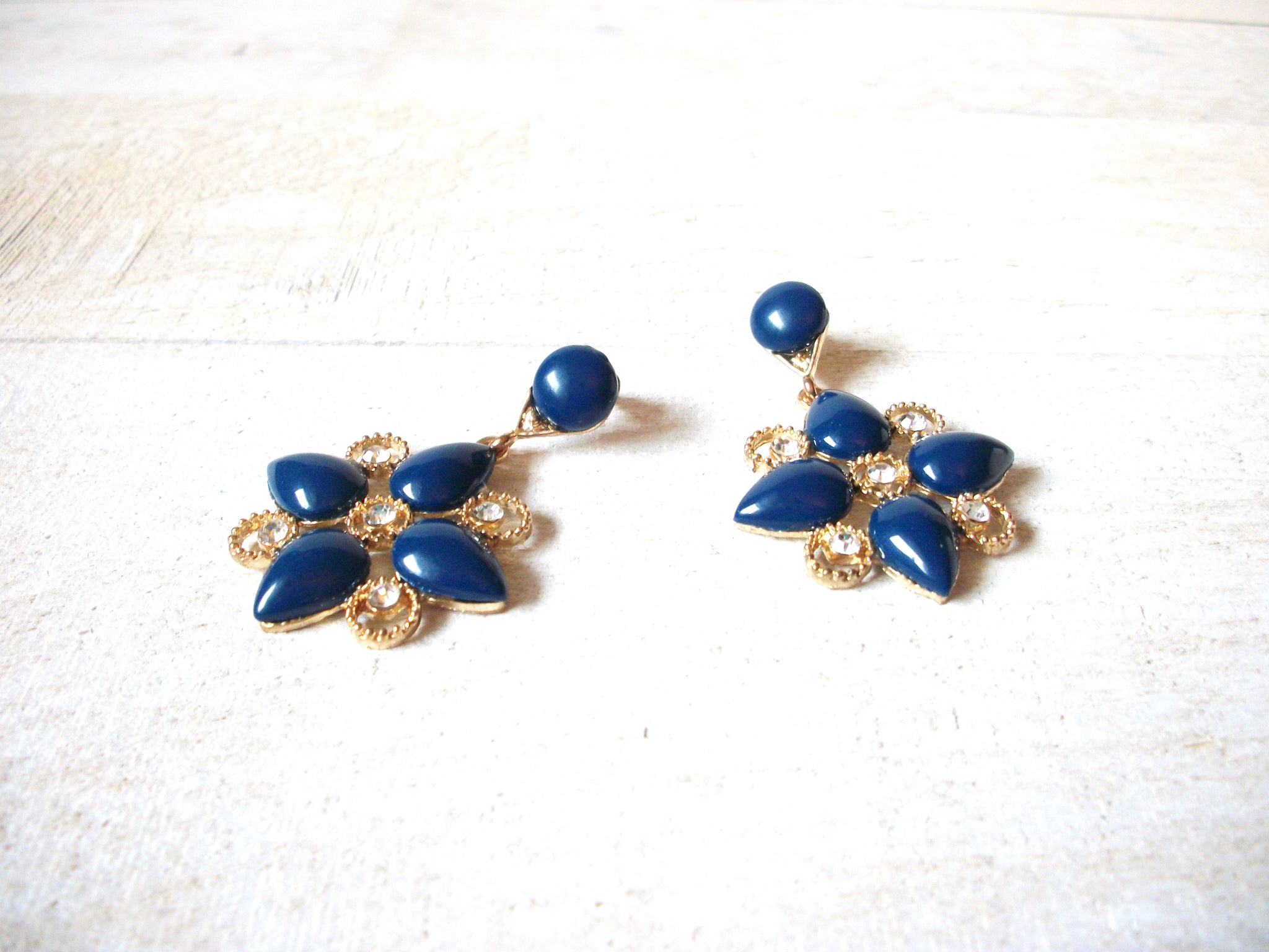 Retro Blue Gold Rhinestones Dangle Earrings 70320