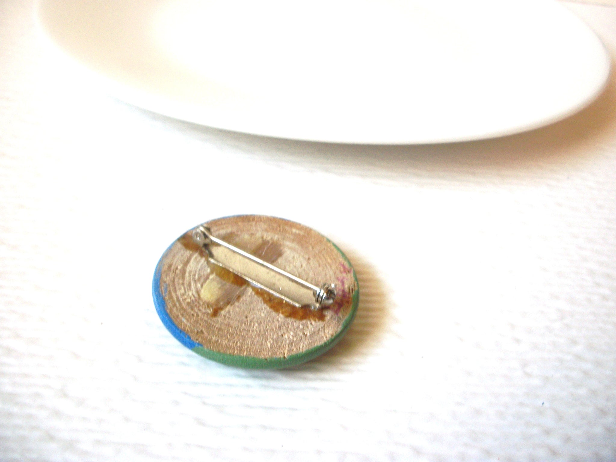 Vintage Hand Painted Sheep Pasture Wood Brooch Pin 121920