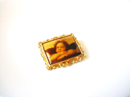 Vintage Angel Picture Brooch Pin 121920