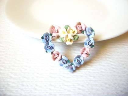 Vintage Floral Pastel Flower Heart Wreath Brooch Pin 122020