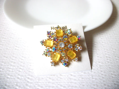 Sparkling Yellow Gold Rhinestones AB Crystal Brooch Pin 122020